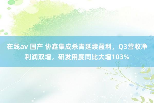 在线av 国产 协鑫集成杀青延续盈利，Q3营收净利润双增，研发用度同比大增103%
