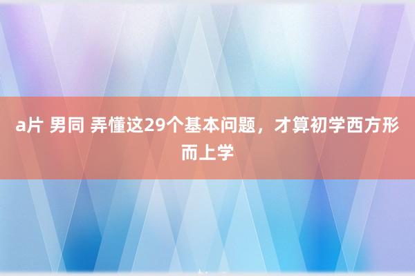a片 男同 弄懂这29个基本问题，才算初学西方形而上学