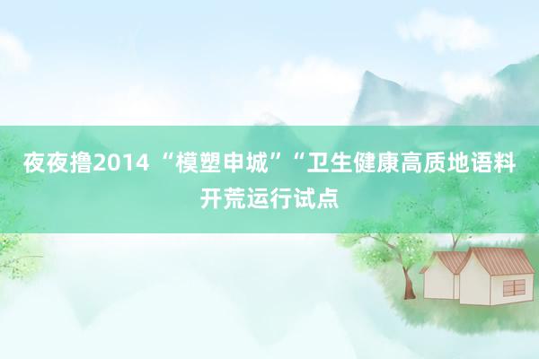夜夜撸2014 “模塑申城”“卫生健康高质地语料开荒运行试点