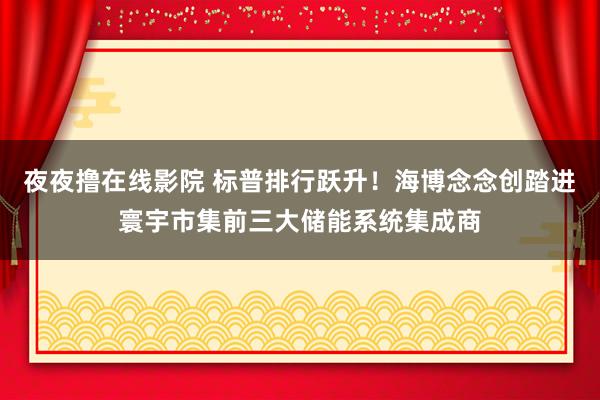 夜夜撸在线影院 标普排行跃升！海博念念创踏进寰宇市集前三大储能系统集成商