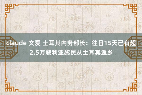 claude 文爱 土耳其内务部长：往日15天已有超2.5万叙利亚黎民从土耳其返乡