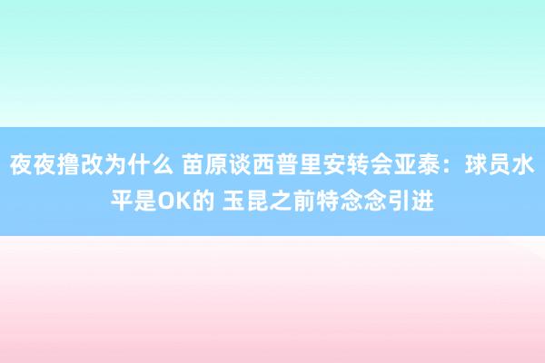 夜夜撸改为什么 苗原谈西普里安转会亚泰：球员水平是OK的 玉昆之前特念念引进