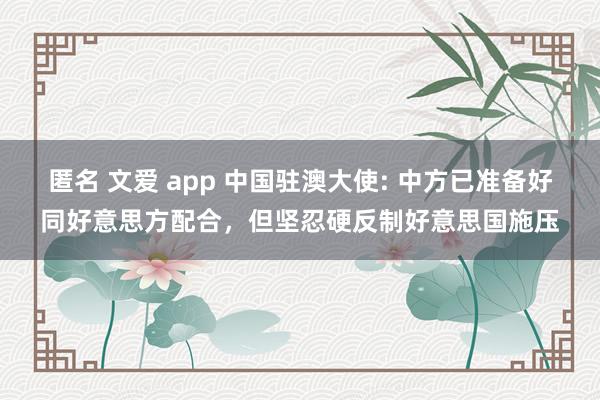 匿名 文爱 app 中国驻澳大使: 中方已准备好同好意思方配合，但坚忍硬反制好意思国施压
