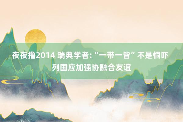 夜夜撸2014 瑞典学者:“一带一皆”不是恫吓 列国应加强协融合友谊