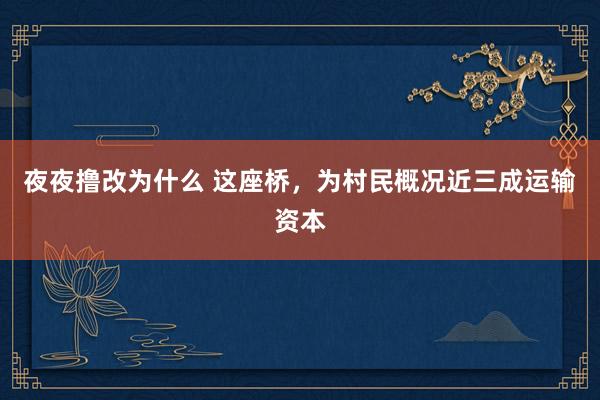 夜夜撸改为什么 这座桥，为村民概况近三成运输资本