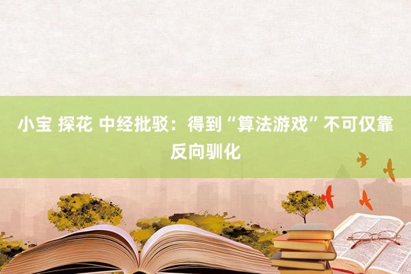 小宝 探花 中经批驳：得到“算法游戏”不可仅靠反向驯化