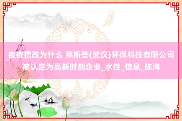 夜夜撸改为什么 莱斯登(武汉)环保科技有限公司被认定为高新时刻企业_水性_信息_陈海
