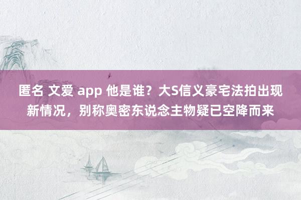 匿名 文爱 app 他是谁？大S信义豪宅法拍出现新情况，别称奥密东说念主物疑已空降而来
