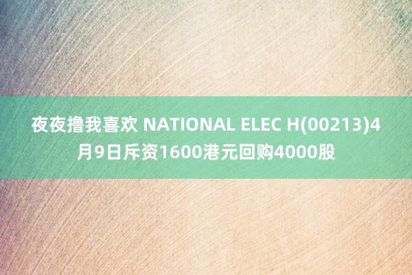 夜夜撸我喜欢 NATIONAL ELEC H(00213)4月9日斥资1600港元回购4000股